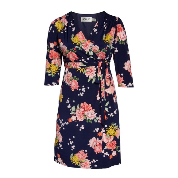 SOLD Eliza J Blue Floral Faux Wrap Dress Plus Sz 24W - Picture 5 of 12